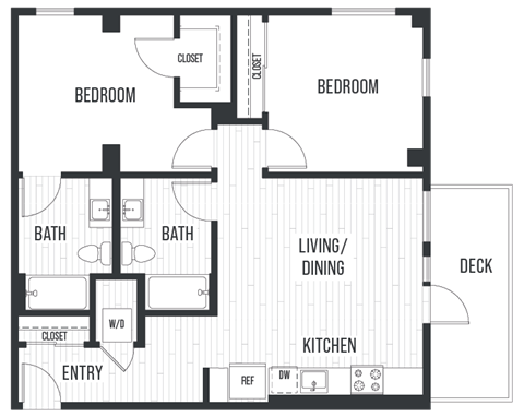 Floor plan for 2 beds, 2 baths, 1132 sqft